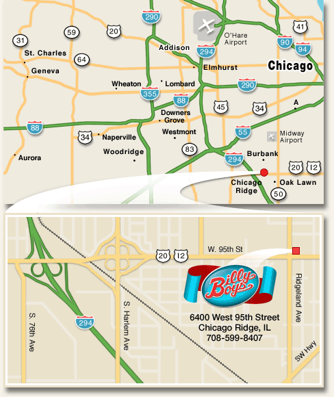 Map to Billy Boy's Restaurant on West 95th Street in Chicago Ridge